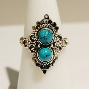 Native Turquoise Gemstone Ring Size 7 Sterling Silver Stamped 925 Aztec
